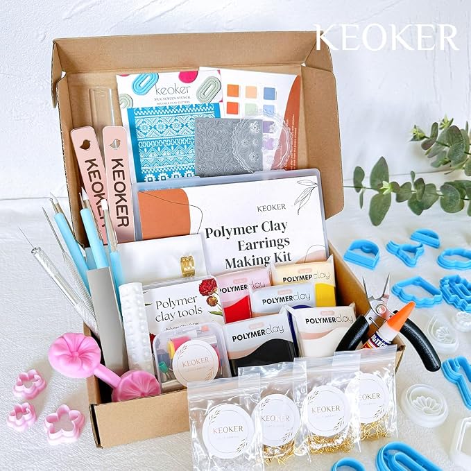 Keoker 123 PCS Clay Earring Making Kit, Polymer Clay Jewelry Making Kit for Teens and Adults, Fashion Designer Kits, Polymer Clay Earrings Kit Crafts, Great Gifts