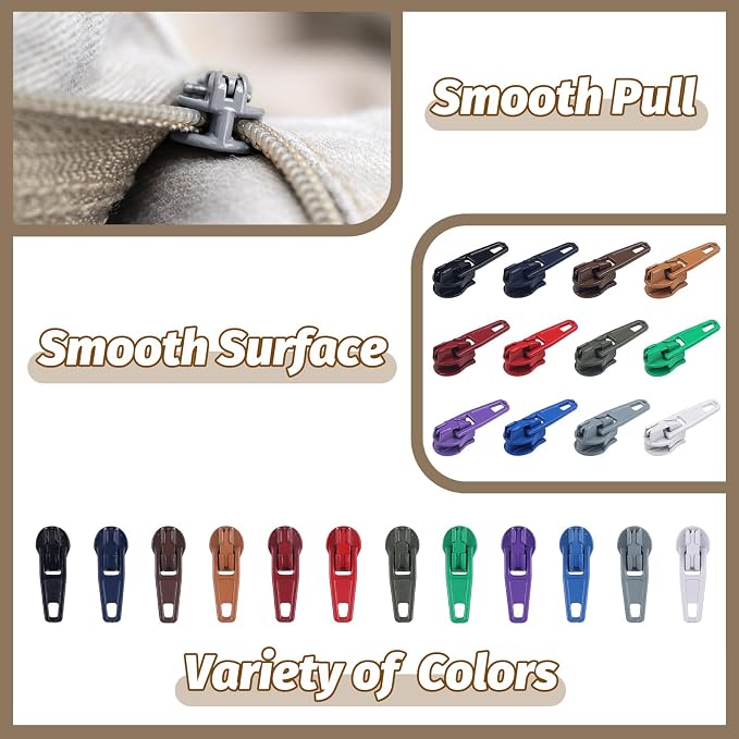 DOITEM 96Pcs Zipper Repair Kit: 3# Zipper Pull Rescue Kit for Clothing, Jackets, Purses, Luggage (12 Colors)
