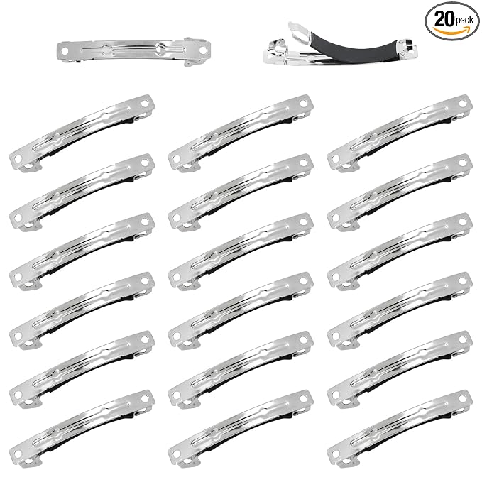 Dizila 20 Pieces 6cm/2.4" Plain Blank DIY Craft Project Silver Metal French Hair Barrettes with Strong Hold Snap Hair Clips Accessories for Women Girls Teens