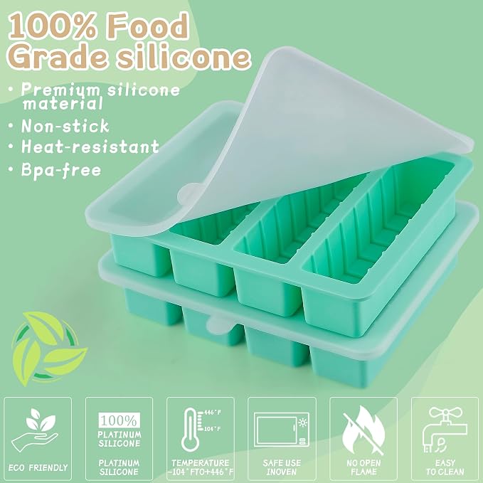 2Pack Silicone Butter Mold Tray with Lid,Non-Stick Butter Mold Tray with Measurements,Butter Mold for Homemade Butter Fits Standard Butter Stick Size,Ideal for Energy Bar, Ice Cube