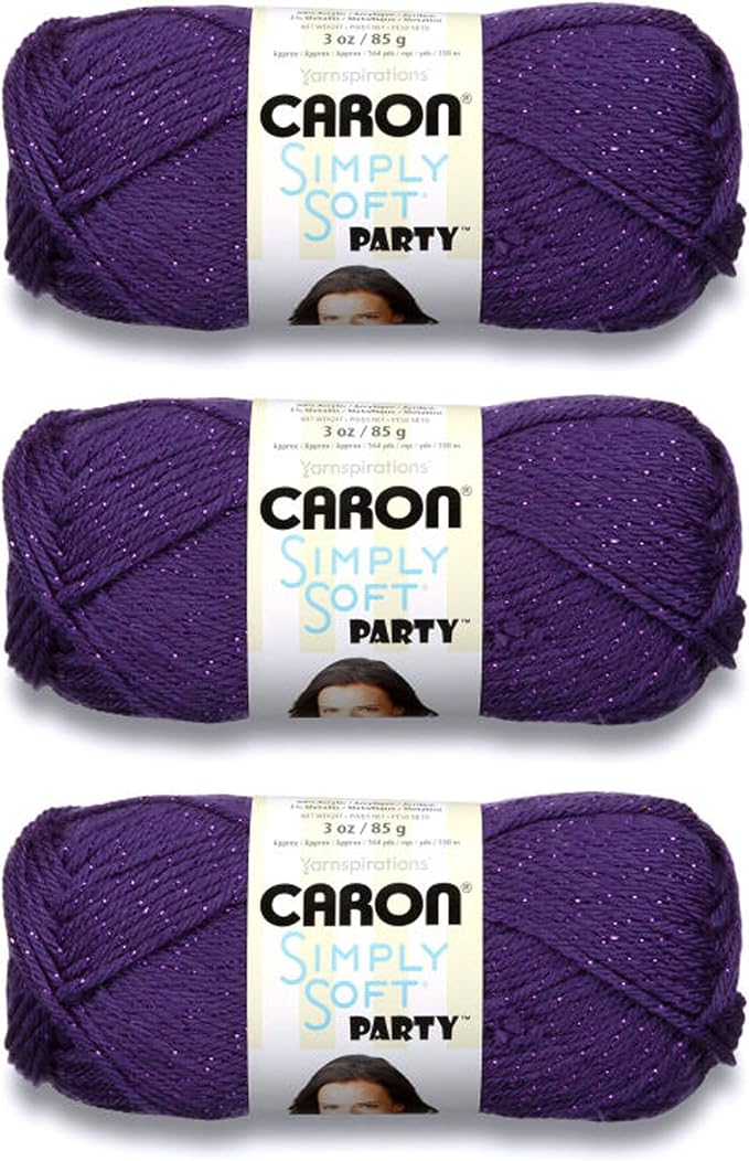 Caron Simply Soft Party Acrylic Yarn for Crocheting Soft, Purple, 3-Pack