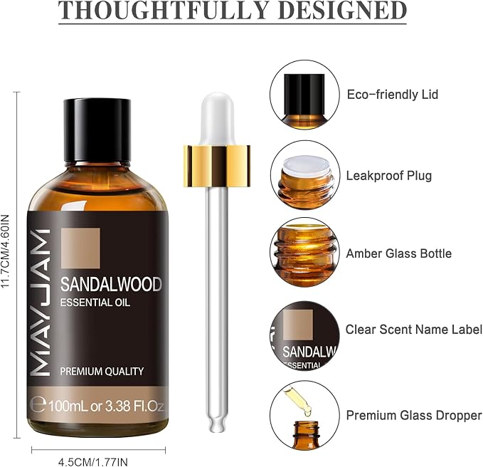 MAYJAM Sandalwood Essential Oil for Diffuser Soap Candle Making, 3.38FL.OZ