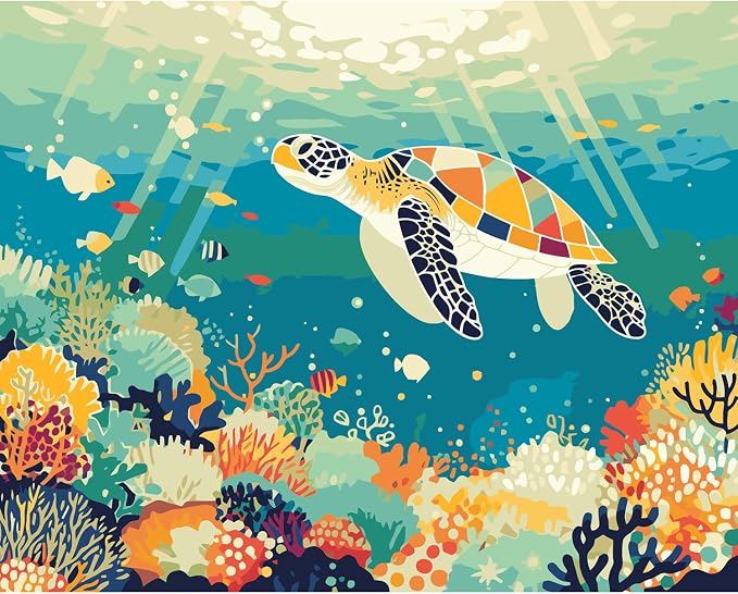 Sea Turtle Paint by Numbers Kit for Adults Beginner Turtle Oil Painting Kit Adult Paint by Number Kits on Canvas Animals DIY Painting for Beginners Art by Numbers for Gifts Home Wall Decor 16x20 Inch