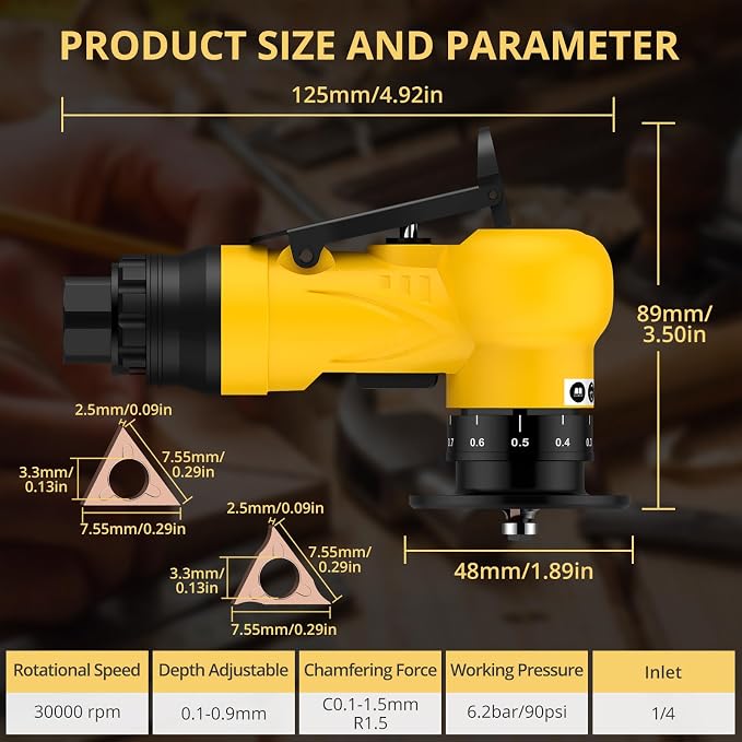 AMTOVL Pneumatic Chamfering Tool with 6 C-Angle & 6 R-Angle Blades
