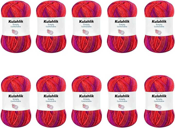 500g(10x50g) Acrylic Yarn for Crocheting and Knitting, Colorful Gradient Yarn Thread, 10 Rolls Skeins, Multicolor Hilo Acrílico, Perfect for DIY Crafts Project