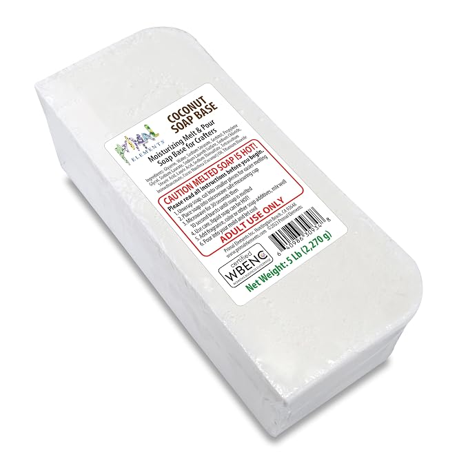 Primal Elements Coconut Oil Soap Base - Moisturizing Melt and Pour Glycerin Soap Base for Crafting and Soap Making, Easy to Cut - 5 Pound