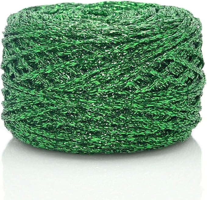 Metallic Glitter Yarn for Crochet & Knitting, Fine 2 Light Weight Worsted for Crochet Knitting, 35g 1.23oz, 120 Yards Soft Craft Sparkle Yarn (Green)