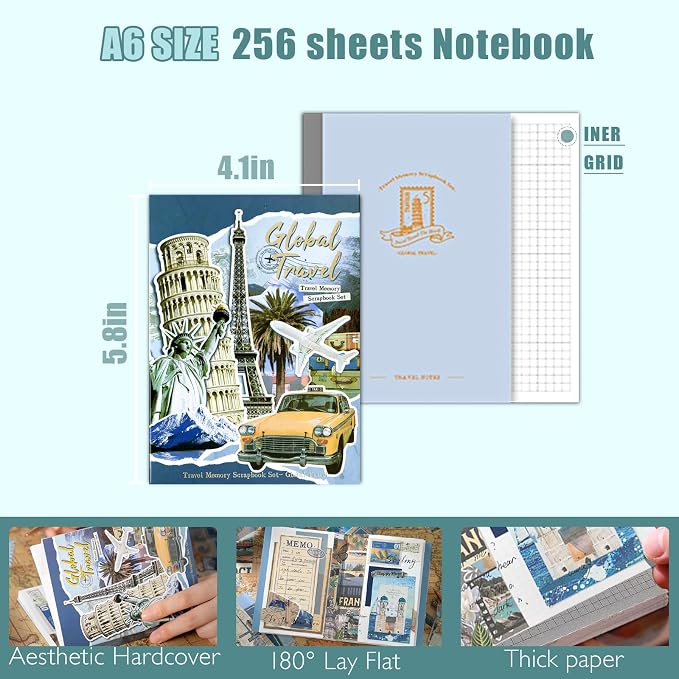 Travel Scrapbooking Supplies Kit, A6 Notebook, Vintage Junk Journaling Kit