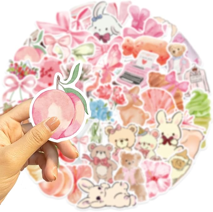 50pcs Coquette Pink Bows Stickers Vintage Aesthetic Stickers Pink Bear Living Graffiti Water Bottles Laptop Computer Phone Guitar