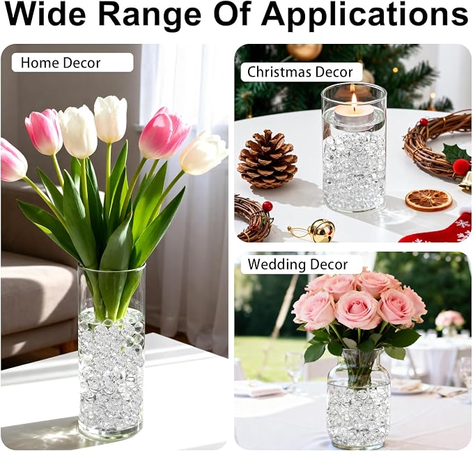 FALAMON 140,000 Clear Beads for Vases, Transparent Vase Filler, Christmas Decoration, Wedding Centerpiece, Floating Candles, Floral Decoration