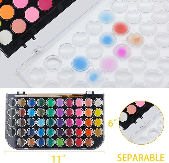 Artecho 48 Colors Watercolor Paint Set, 3 Brushes, 5 Packs | Washable Pan Watercolor, Travel Portable Design, for Card Making, Illustrations & Painting