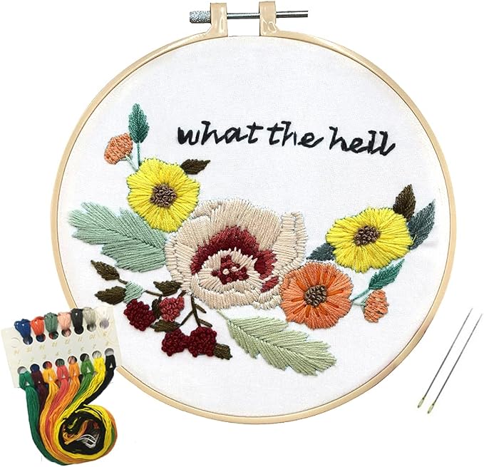 Louise Maelys Floral Embroidery Kit for Beginners Saying DIY Craft | Cross Stitch Kits with Floral Saying Design, Includes Hoop, Threads and Needles. Needlepoint Kit for Adults DIY Crafts