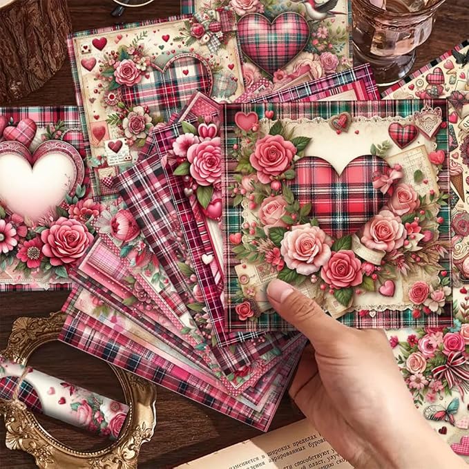 Vintage Valentine Scrapbook Paper Pad ,6"×6” Single-Sided Scrapbooking Decoupage Cardstock Origami Decorative Craft Paper Supplies for DIY Crafts, Card Making, Art Journaling, 24 Sheets 12 Designs