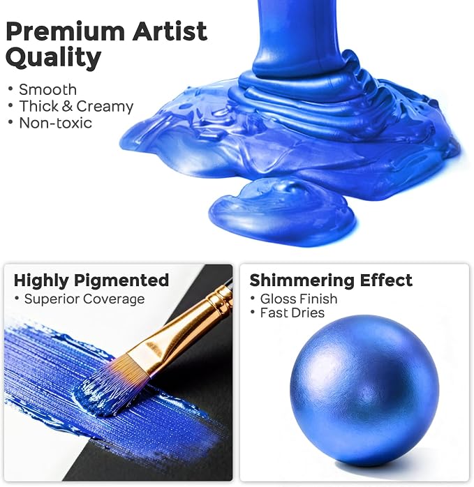 Nicpro Metallic Blue Acrylic Paint, 8.45oz/250ml Large Metallic Paint | Non Toxic, Non Fading Craft Paints for Metal, Wood, Clay, Fabric, Canvas, Furniture, Handcrafts, Art Supplies