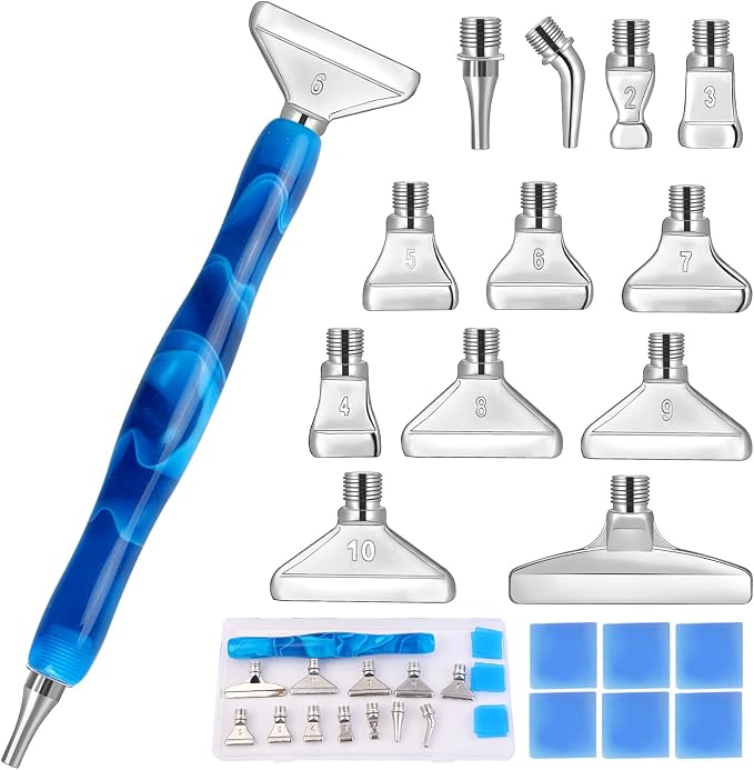 Snewvie Diamond Painting Pen Accessories Tools Set,1PCS Diamond Art Pen and 12Pcs Silver Metal Screw Thread Multi Placer Tips,Diamond Painting Drill Pens for DIY Diamond Art