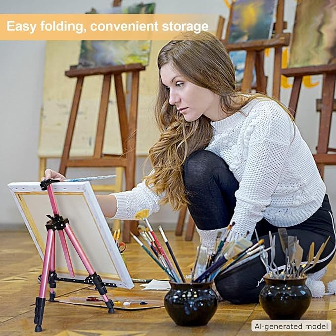 RRFTOK Pink 17-66 Inch Adjustable Art Easel Stand for Painting and Sign | Portable aluminum tripod easel for painting, sign, canvas holder, floor and display use