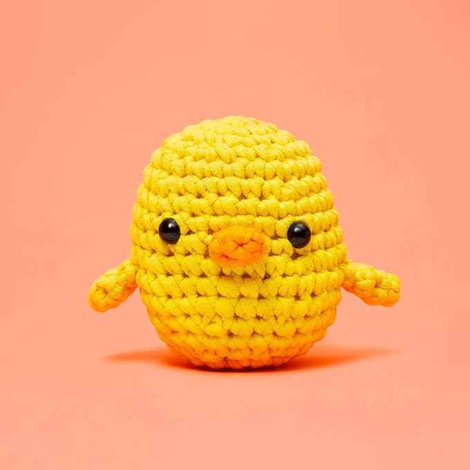 The Woobles Crochet Kit for Beginners (Kiki the Chick) | As seen on Shark Tank, Kit includes: Easy Peasy Yarn, pre-started piece, hook, safety eyes, stuffing, video tutorials