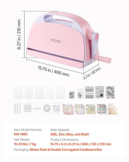 VEVOR Manual Die Cutting and Embossing Machine, 9" Opening, Portable Die Cut Machine Set with Cutting Dies, Embossing Folders, Paper Sheets, Cutting Plates, for Scrapbooking, Card Making, Crafting