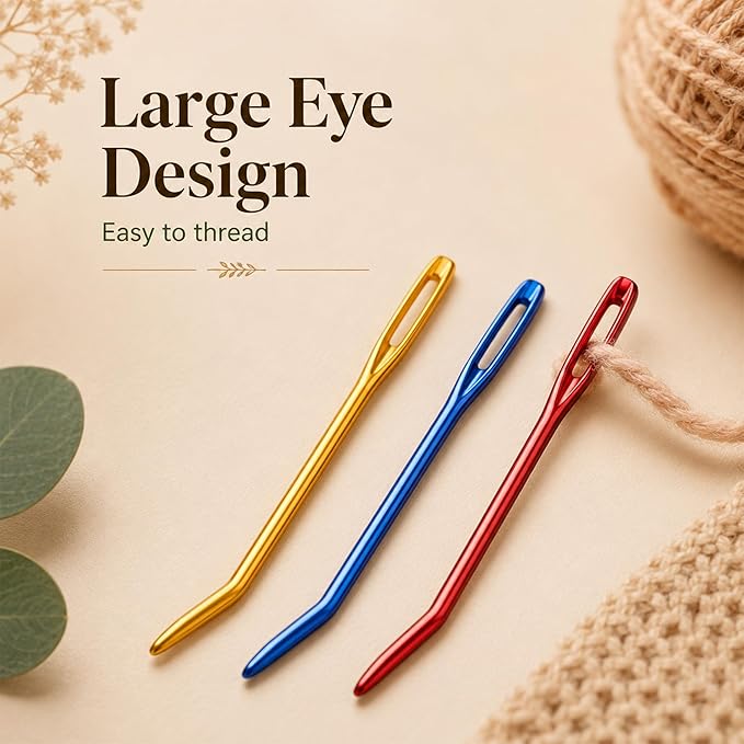 cuteDIY Aluminum Yarn Needles, Large Eye Bent Tip Darning Tapestry Set