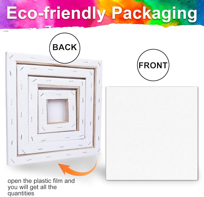 4 Packs Square Canvases for Painting with 4"x 4", 6"x 6", 8"x 8", 10"x 10", Painting Canvas for Oil & Acrylic Paint