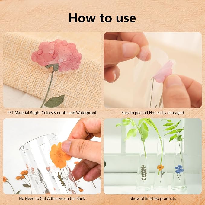 NESSCCI Pressed Flower Themed Stickers (Assorted 240 Pieces,12 Sheets) Scrapbook Supplies,Sticker for Journaling, Dried Floral Resin,Scrapbook Stickers,Junk Journal Sticker