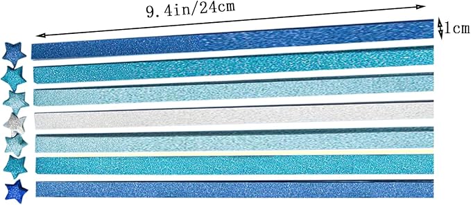 Origami Stars, Sparkling Origami, Star Colored Origami Strips, DIY Handmade Craft Paper (520 sheets of blue gradient glitter)