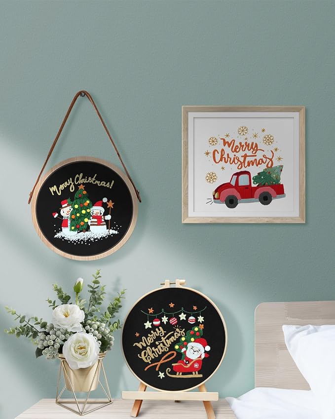 TINDTOP Christmas Embroidery Kit for Adult Beginners, 3 Sets Embroidery Stitch Practice kit Include Embroidery Cloth Hoops Threads for Craft Lover Hand Stitch | 3 Sets for Beginners, Include Embroidery Cloth Hoops Threads for Craft Lover Hand Stitch