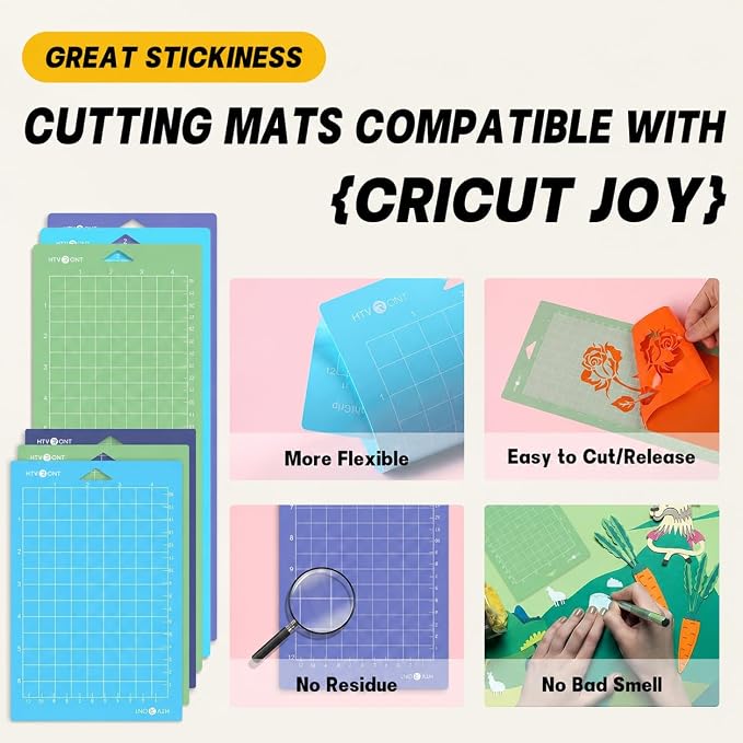 HTVRONT Cutting Mats Compatible with Cricut Joy/Joy 2, 6 Pack | 2 Sizes: 4.5"x12" (3pcs) & 4.5"x6.5" (3pcs), Light/Standard/Strong Stickness, Compatible with Cricut Joy/Joy 2