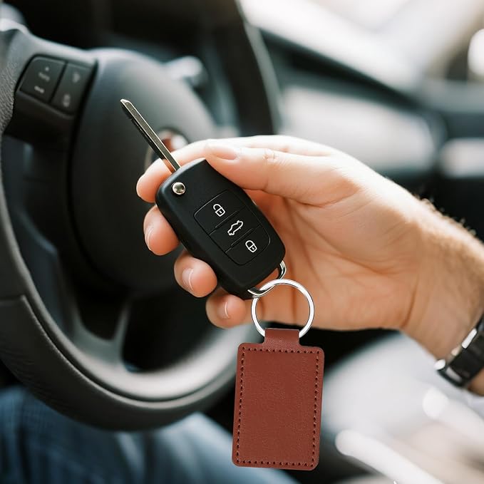 Qianyu Leather Key Fob Kit PU Blanks with Rivets Key Ring Rectangular Leather Car Keychain Laser Engraving Keychain
