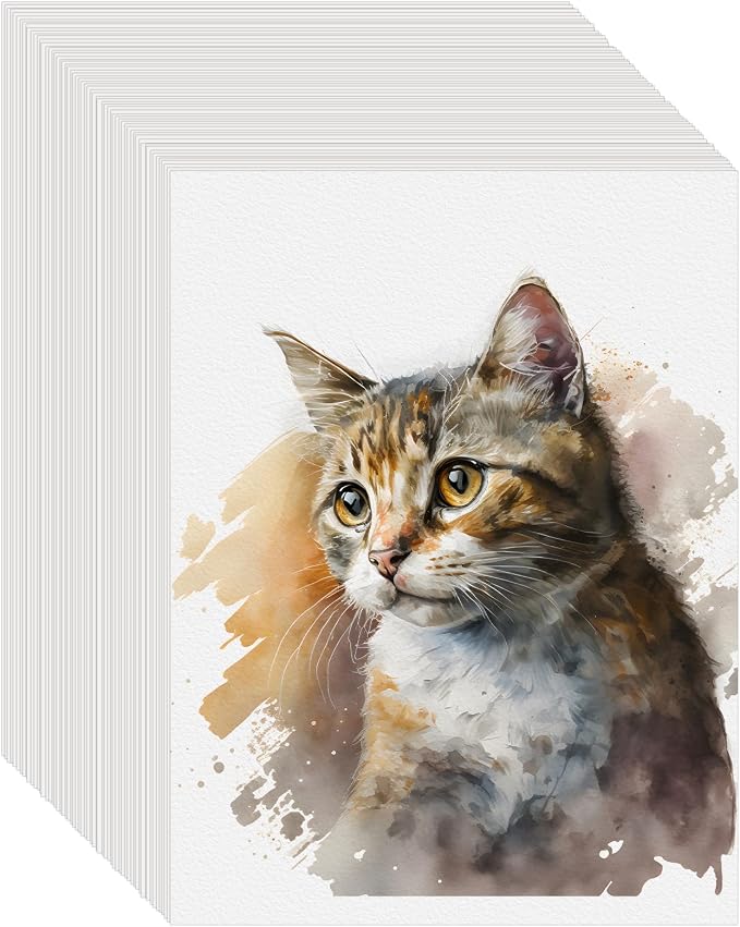 50PCS 9x12 Watercolor Paper Bulk, 140lb/300g Cold Press Thick Water Color Paper Pad for Child Adult, White Art Paper for Drawing Painting Markers Gouache, Textured Cotton Paper Sheets