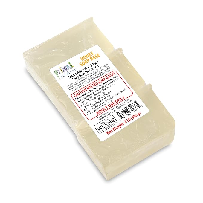 Primal Elements Honey Soap Base - Moisturizing Melt and Pour Glycerin Soap Base for Crafting and Soap Making, Easy to Cut, Unscented - 2 Pound