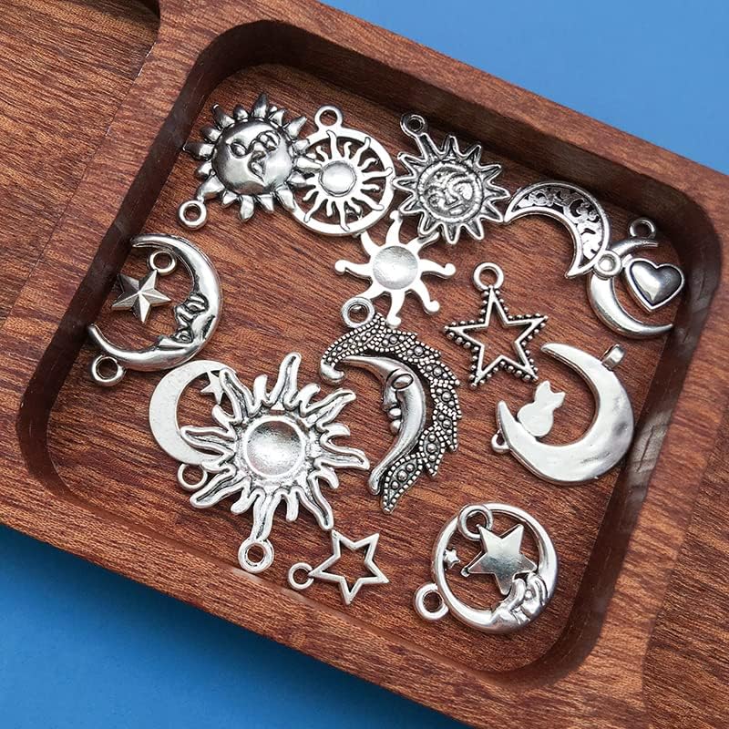 WOCRAFT 120pcs Antique Silver Sun Moon Star Charms for Jewelry Making Alloy Sun Moon Star Charms for DIY Crafts (SN001)