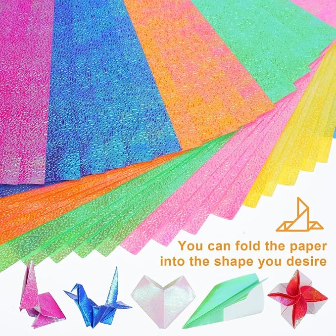 100 Sheets Iridescent Origami Paper, 6in Glitter Folding Paper
