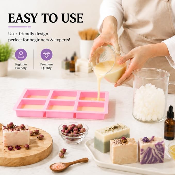 SJ Rectangle Soap Mold Set, 3-Pack 6-Cavity Silicone Soap Molds | For Homemade Craft Soap, Jelly, Chocolate & Ice Cube Trays, Food Grade Silicone, Easy Release, Reusable