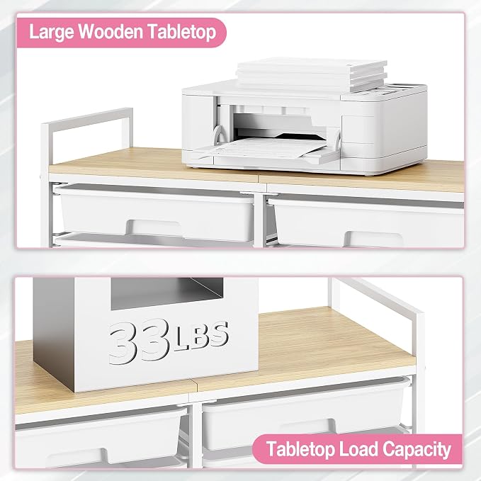 TOOLF 12 Drawers Rolling Storage Cart with Wooden Top for Classroom,Pink | Teacher Cart Craft Art Supply Organizer, Utility Cart with Lockable Wheels for Home Household Essentials, Office Organization
