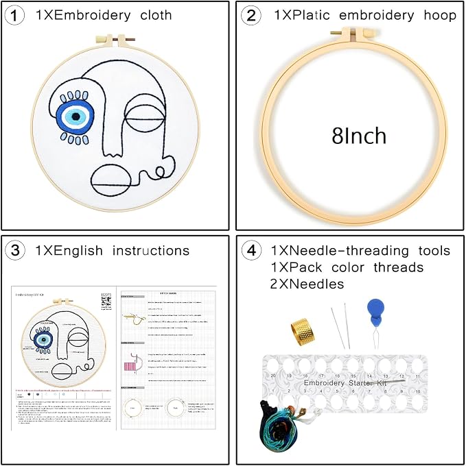 Beginner Embroidery Starter Kits, Abstract Embroidery Kits for Beginners Adults, Stamped Cross Stitch Kits for Beginners Adults Craft Kits for Women, Entire Set of Embroidery Supplies & Video Tutorial