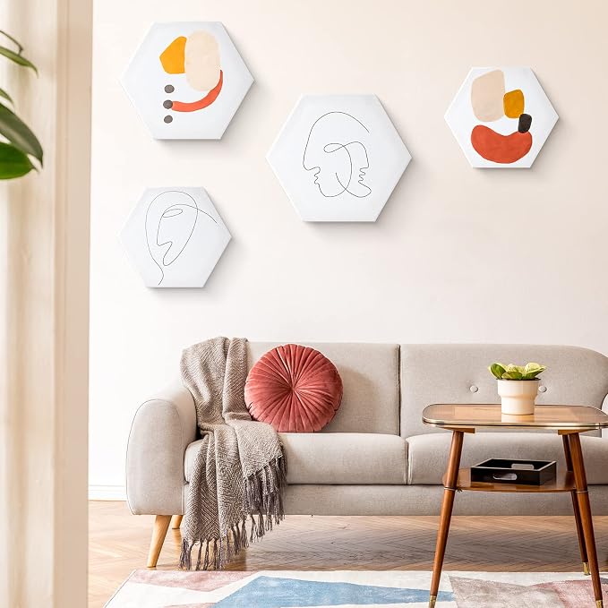 Thenshop 24 Pieces Stretched Canvas for Painting Bulk Blank Canvas Board, Square Round Hexagon Heart Shaped Frame for Kids Art Supplies for Acrylic Pouring Oil Painting(Hexagon)