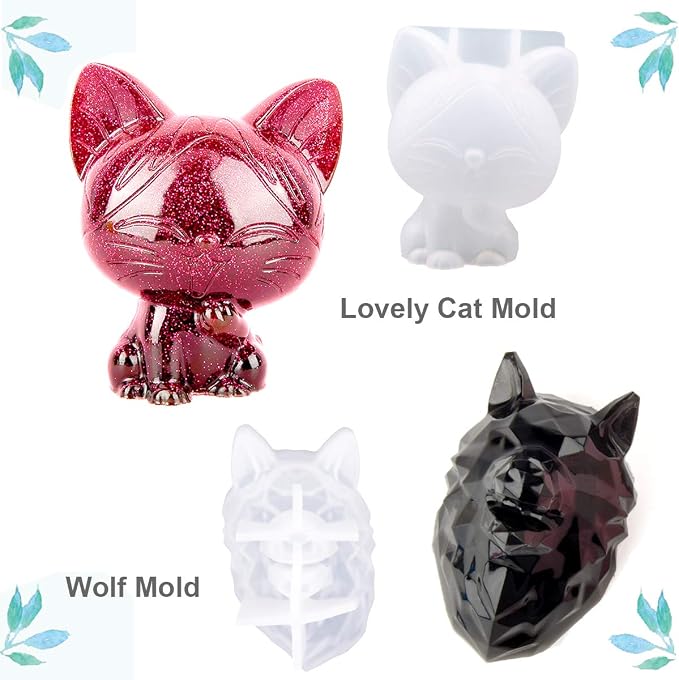 EuTengHao 20Pcs 3D Animal Resin Molds Tools Set Includes 8 Resin Casting Molds Large Clear Epoxy Silicone Molds 2 Measurement Cup 10 Wood Sticks for Resin Craft DIY
