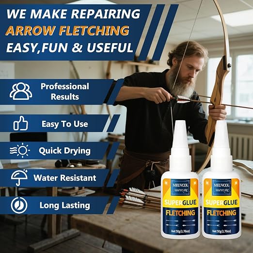 Fletching Glue 100g, Heavy Duty Arrow Glue Kit for Carbon, Aluminum, Wood Shafts, Instant & Clear Arrow Insert Adhesive Bonder for Fletching Vanes, Feathers and Inserts