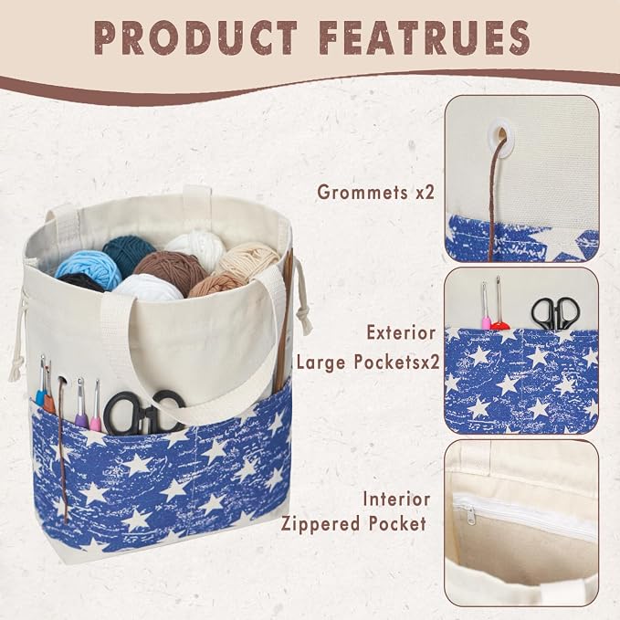 TOGETRUE Yarn Bag, Knitting Crochet Tote Bag, Yarn Storage Bags Organizer, Crochet Bags for Crocheting Project, Store Skein Ball, Short Knitting Needle (Blue)