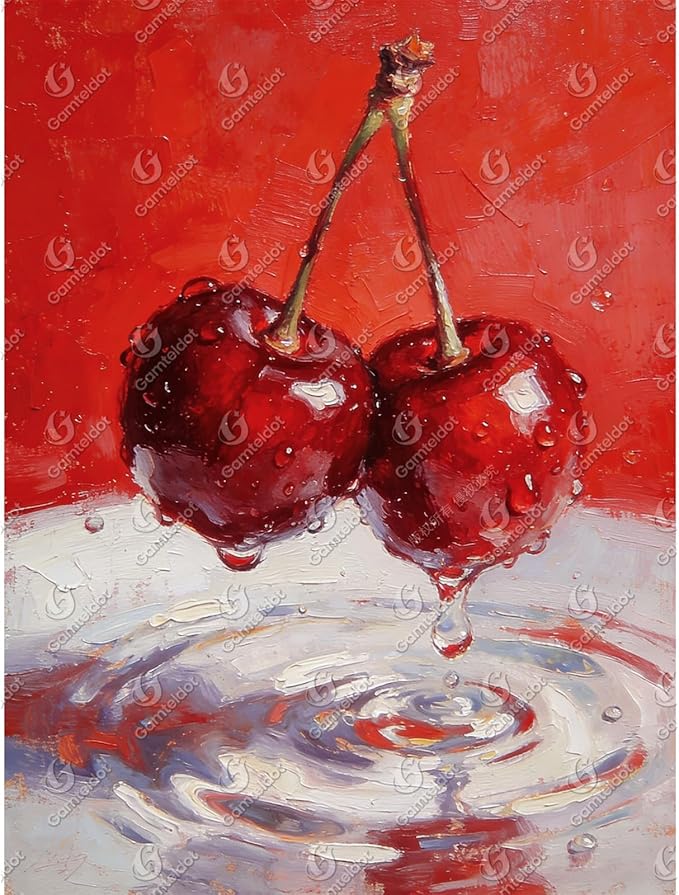 Gamteldot Cherry Diamond Art,Diamond Painting Kits for Adults Beginner,DIY Cherry Diamond Art Kits 5D Full Drill Gem Art Craft with Complete Tools,for Home Wall Decor and Gift-12x16in