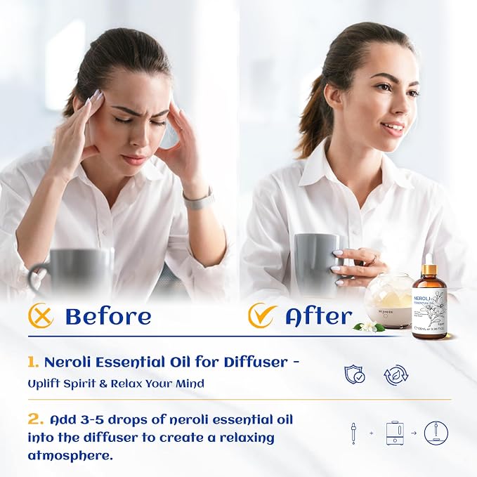 HIQILI Neroli Essential Oil for Diffuser, Aromatherapy and Skin Care