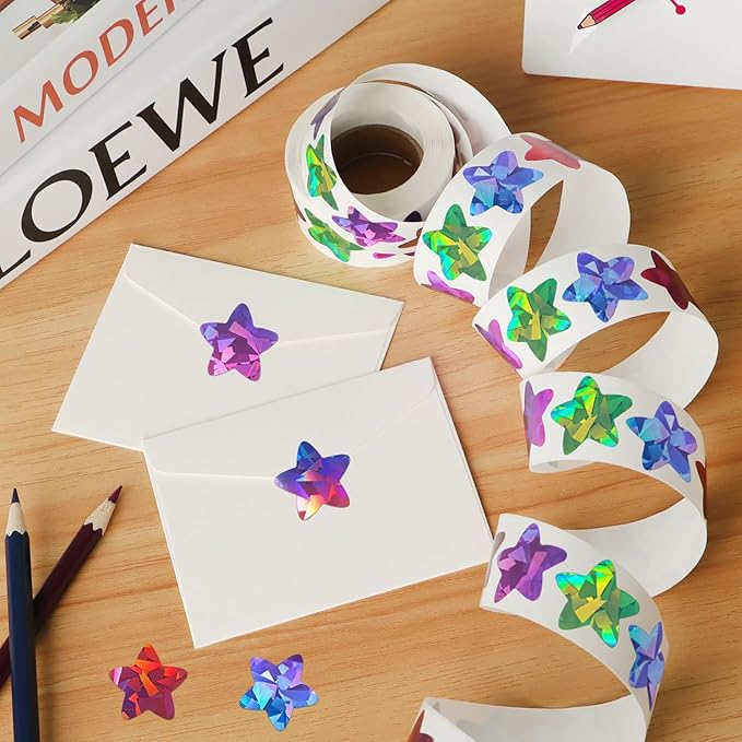 Imeepa 500PCS Rainbow Star Stickers, 1" Multi-Color Lables for Kids Reward