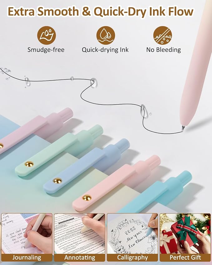 FIOVER Gel Pens, 12 Pcs 0.7mm Comfort Grip Quick Dry Black Ink Pens