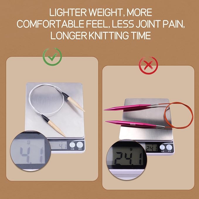 WAZAIGUR 2.16" Short Interchangeable Bamboo Circular Knitting Needles Set