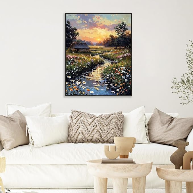 Paint by Numbers Kit for Adults, Sunset Cottage Number Painting Canvas Kit | DIY Acrylic Landscape Painting Set for Beginners, Stress Relief Relaxing Craft, Home Wall Decor, Gift for Adults, 16x20 Inch