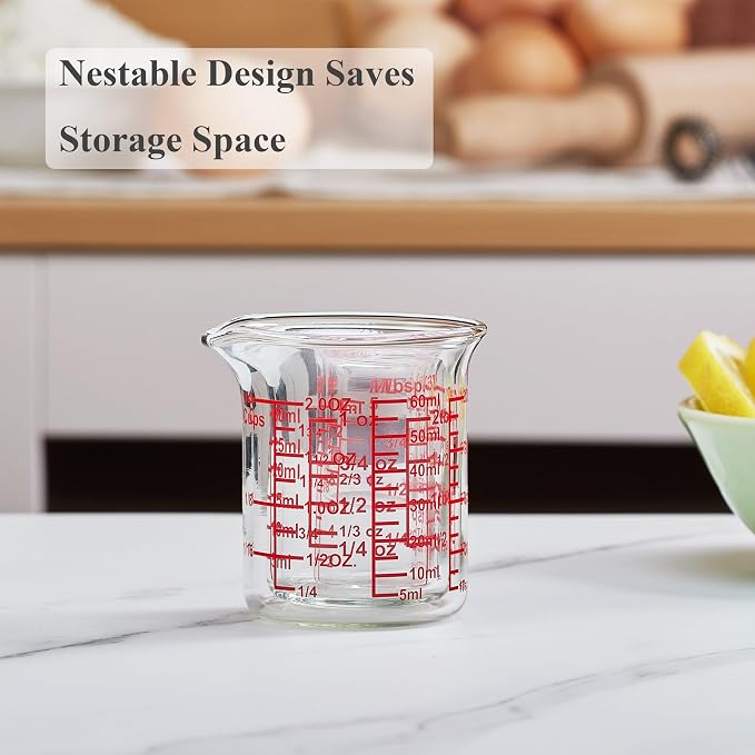 Ackers BORO3.3 Mini Borosilicate Glass Measuring Cup Set, 4-Piece, 5-60 ml