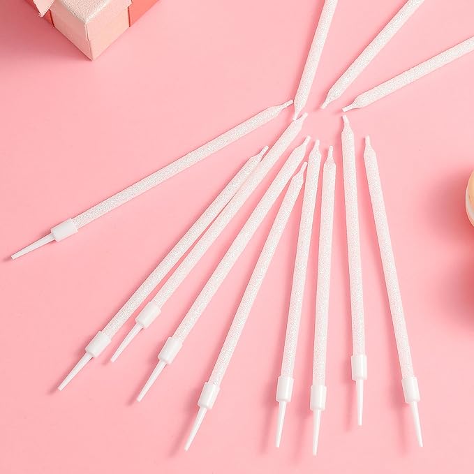 PHD CAKE Iridescent White Long Thin Metallic Birthday Candles, Cake Candles, Birthday Parties, Wedding Decorations, Party Candles