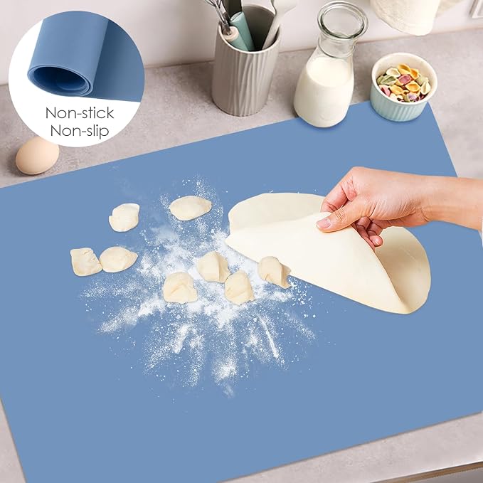Extra Large Silicone Craft Mat for Kids, Large Silicone Sheet for Crafts, Kitchen Non-Stick Baking Mat Blue Gray, Heat Resistant Countertop Mat, Waterproof Placemat, Multipurpose Mat 24''x16''