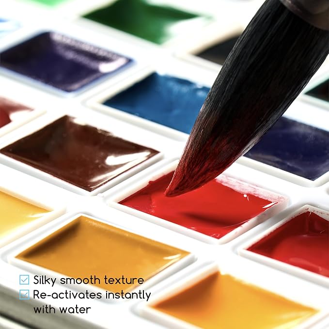 MEEDEN Professional Watercolor Paint Set: 24 Colors Semi-Moist Sets